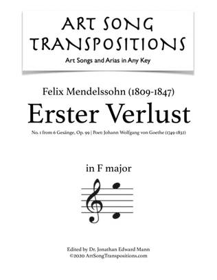 Book cover for MENDELSSOHN: Erster Verlust, Op. 99 no. 1 (transposed to F major)