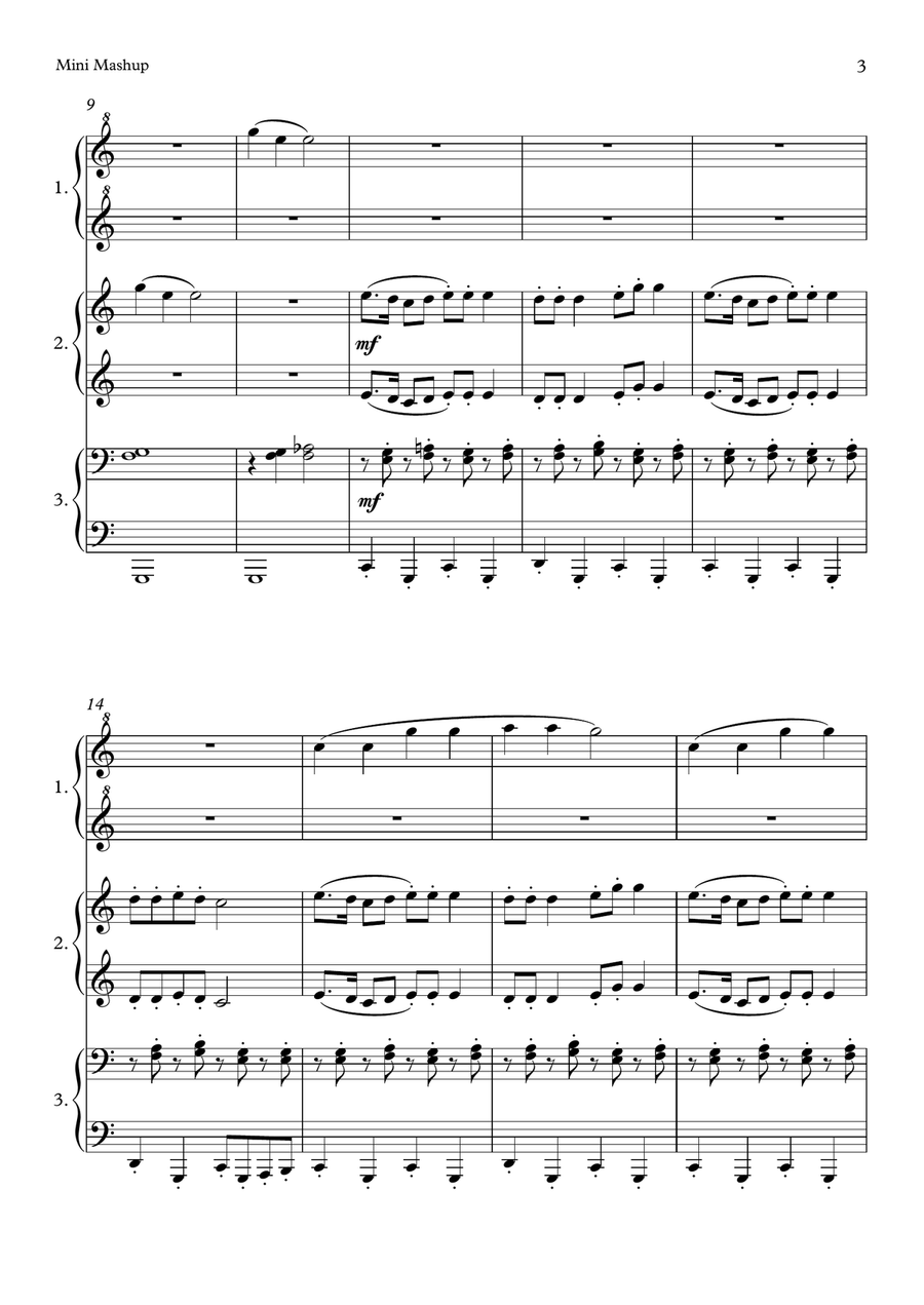 Mini Mashup (Piano, 6 Hands) Easy Piano scores gallery preview page 3