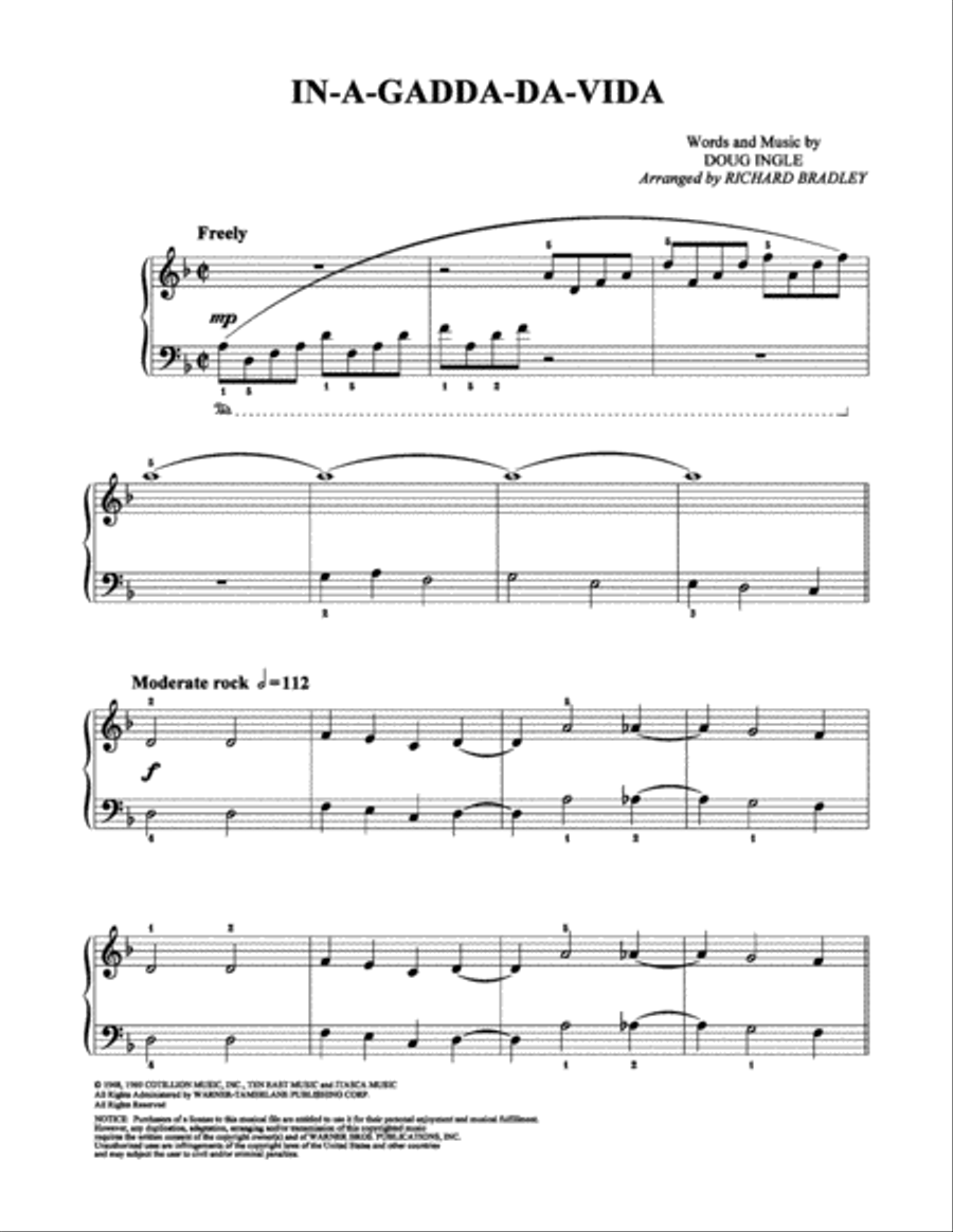 In-A-Gadda-Da-Vida Easy Piano scores gallery preview page 1