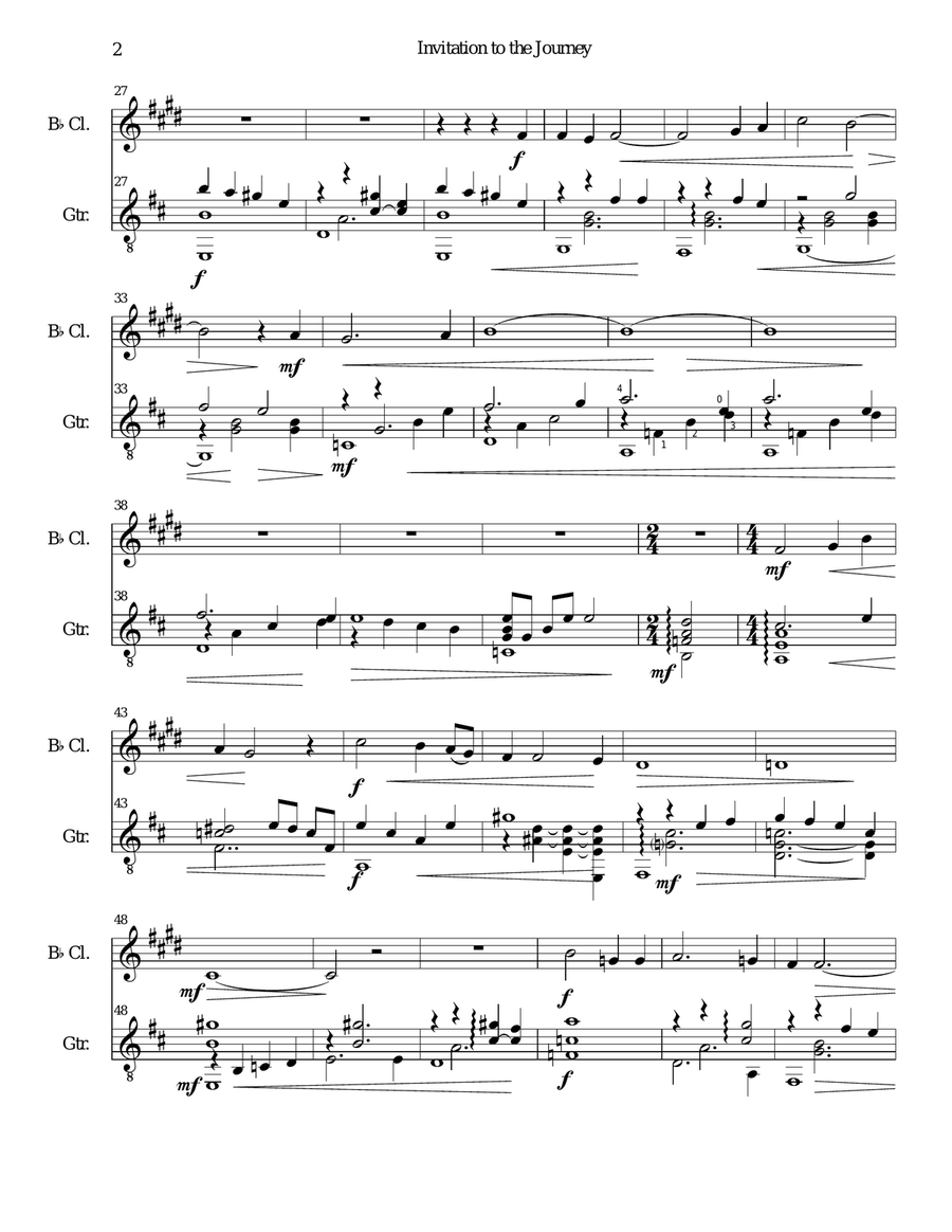 Invitation to the Journey for clarinet and guitar Clarinet scores gallery preview page 2