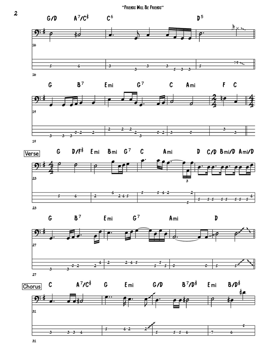 Friends Will Be Friends Friends Will Be Friends Bass Guitar Tablature scores gallery preview page 2
