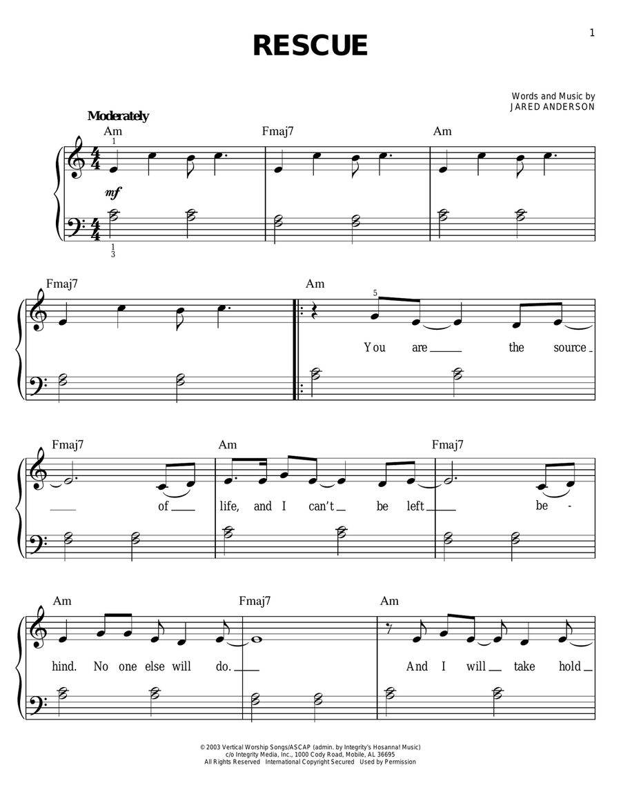 Rescue Easy Piano scores gallery preview page 1