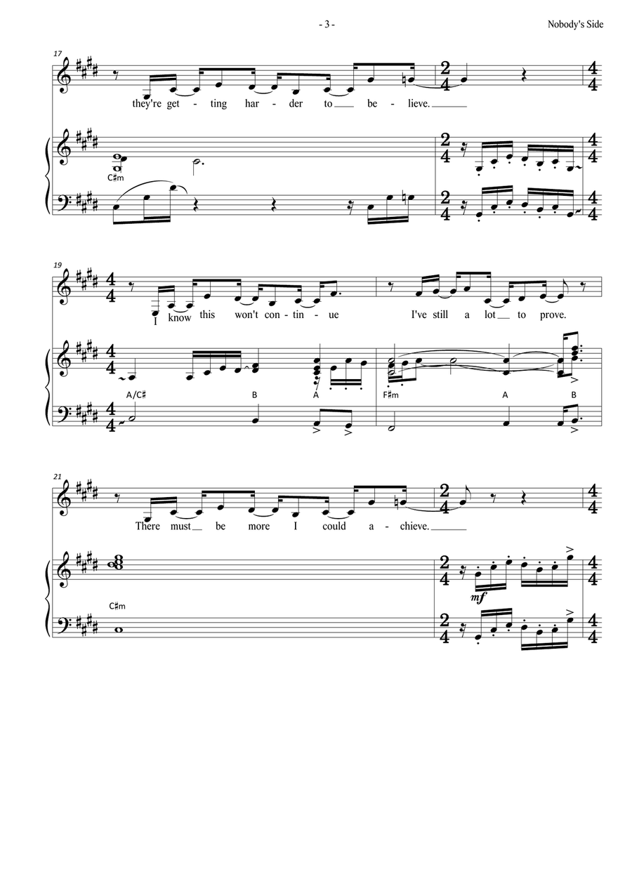 Nobody's Side (andersson/rice/ul Piano, Vocal scores gallery preview page 3