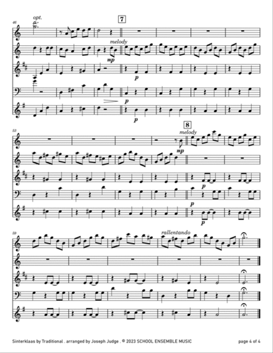 Sinterklaas for Woodwind Quartet in Schools Woodwind Quartet scores gallery preview page 4