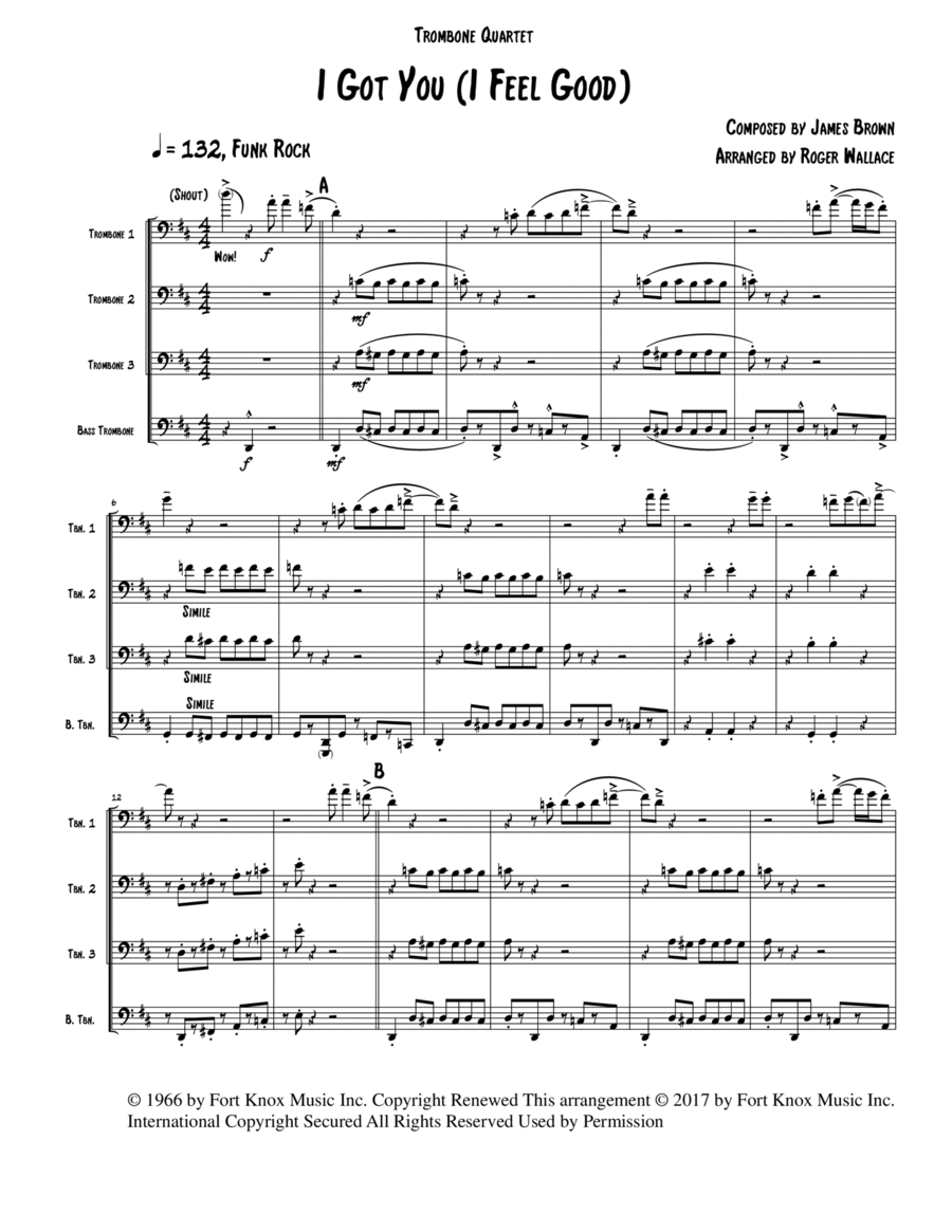 I Got You (i Feel Good) Brass Quartet scores gallery preview page 1