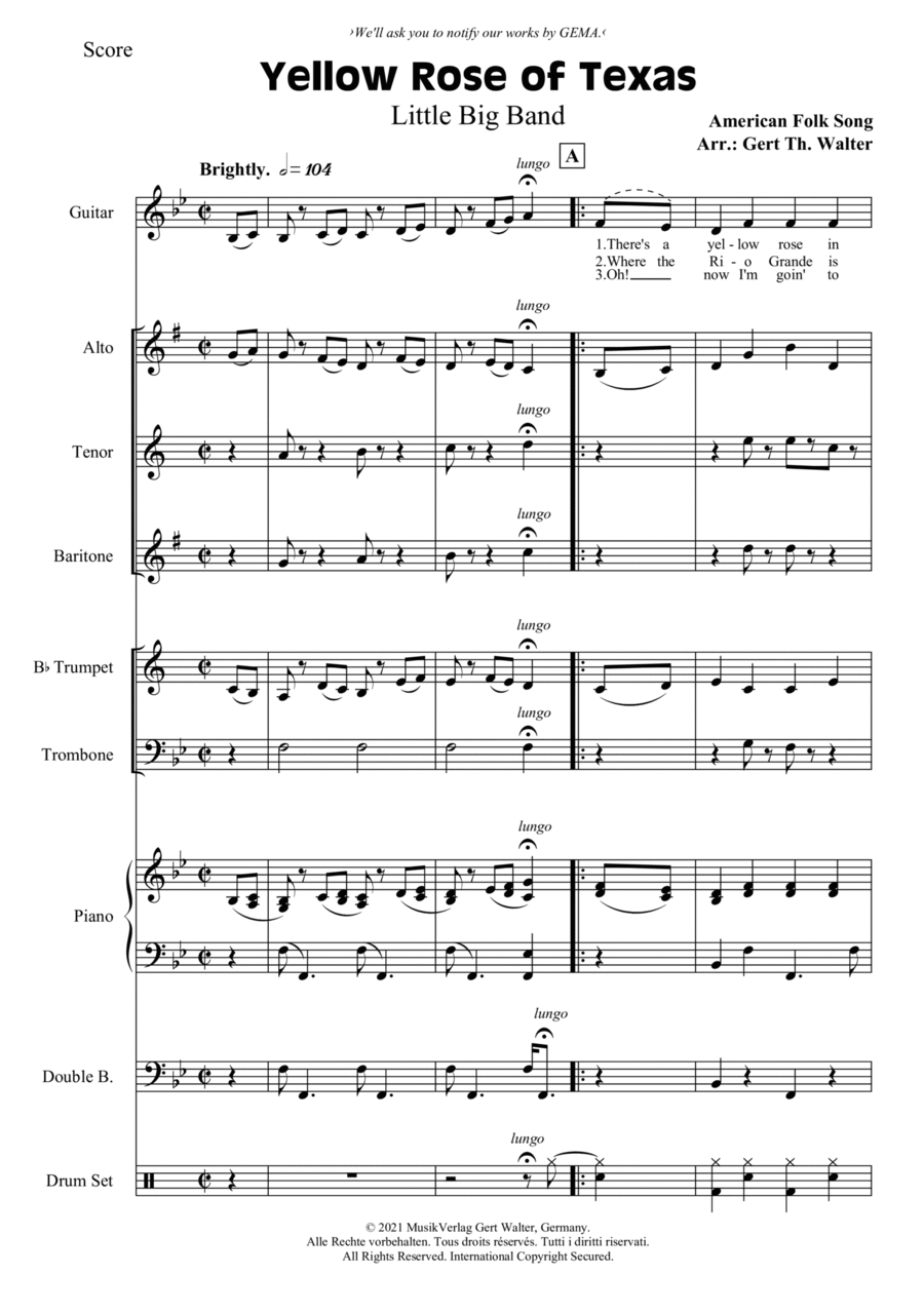 Yellow Rose of Texas Piano, Vocal, Guitar scores gallery preview page 1