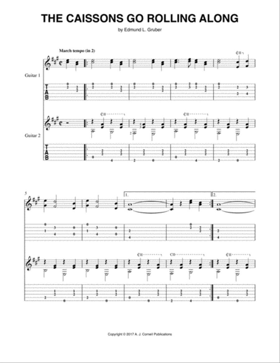 The Caissons Go Rolling Along Guitar Tablature scores gallery preview page 1