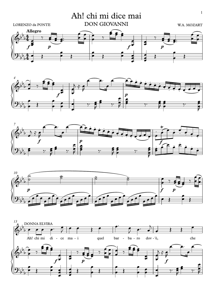 Ah! chi mi dice mai - Don Giovanni (Eb Major) Soprano Voice scores gallery preview page 2