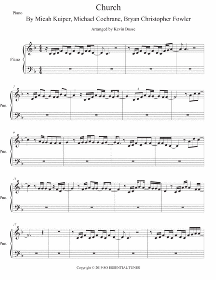 Church (take Me Back) Easy Piano scores gallery preview page 1