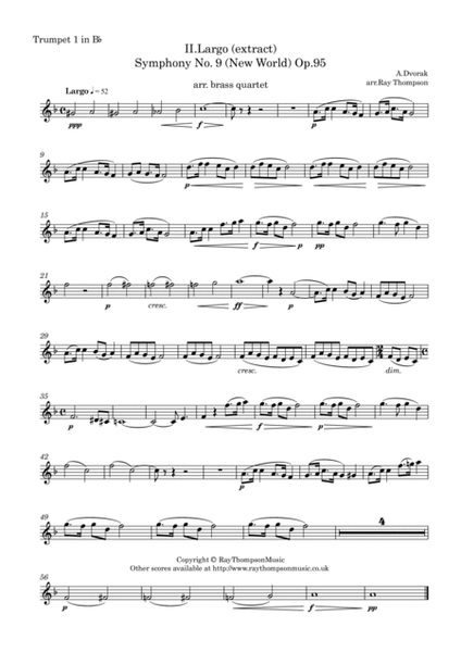 Dvorak: Largo (extract) from Symphony No.9 (New World) Op.95 - brass quartet image number null