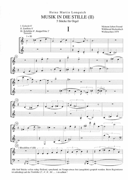 Musik in die Stille (II) (1979) -Fünf Stücke für Orgel-