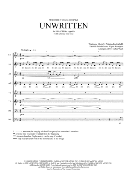 Unwritten - SATB [Octet] a cappella image number null
