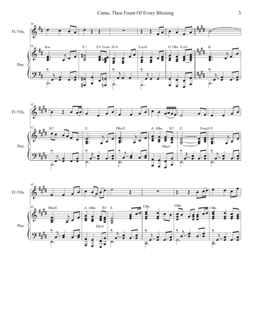 Come, Thou Fount Of Every Blessing (Flute or Violin solo and Piano) Flute scores gallery preview page 3