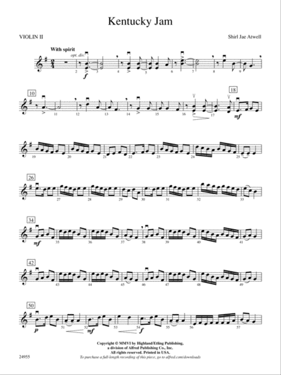 Kentucky Jam: 2nd Violin String Orchestra scores gallery preview page 1