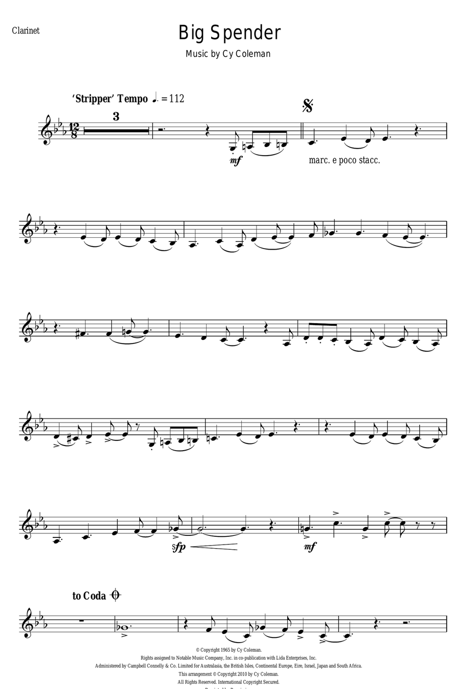 Big Spender (from Sweet Charity) Clarinet Solo scores gallery preview page 1
