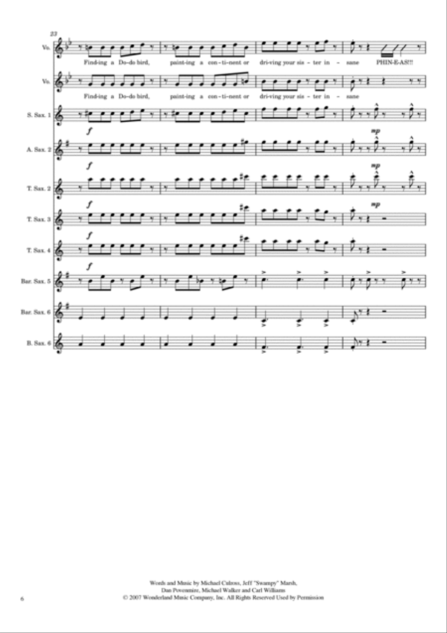 Phineas And Ferb Theme Woodwind Ensemble scores gallery preview page 6