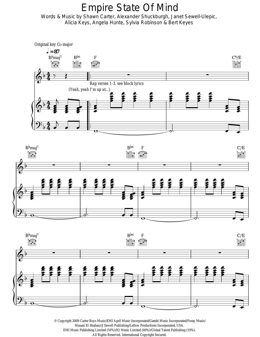 Empire State Of Mind Piano, Vocal, Guitar scores gallery preview page 1