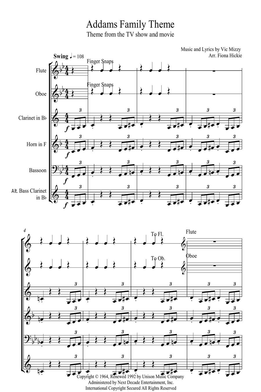 The Addams Family Theme Woodwind Quintet scores gallery preview page 2