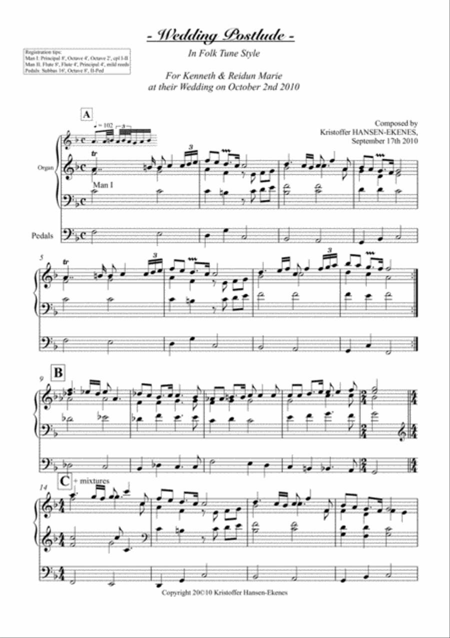 Wedding Postlude in Folk Tune Style (organ, Kristoffer Hansen-Ekenes) Organ Solo scores gallery preview page 3