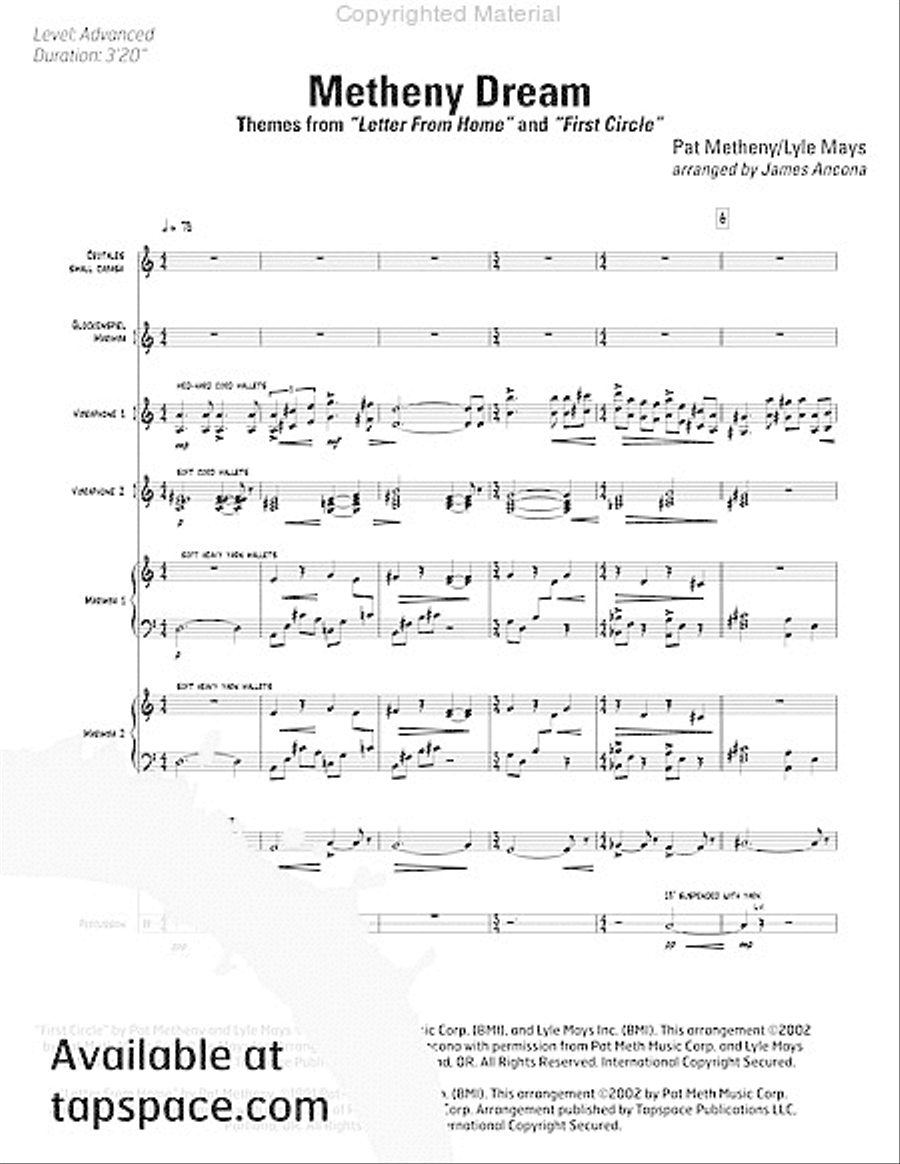 Metheny Dream Percussion Ensemble scores gallery preview page 4
