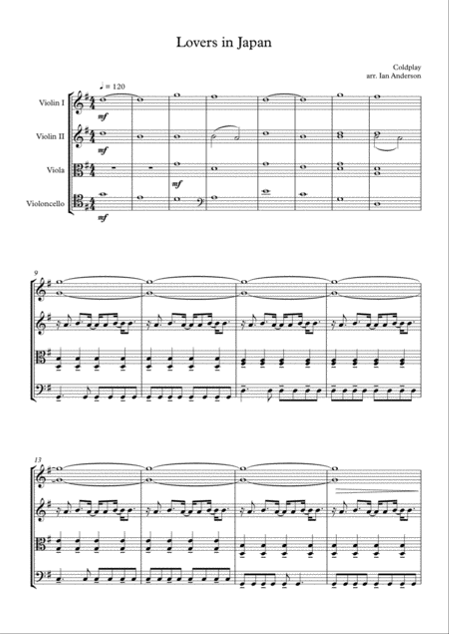 Lovers In Japan String Quartet scores gallery preview page 1
