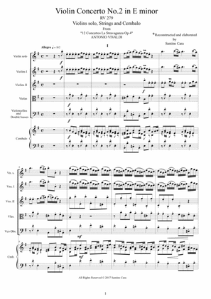Vivaldi - Violin Concerto No.2 in E minor Op.4 RV 279 for Violin solo, strings and Cembalo