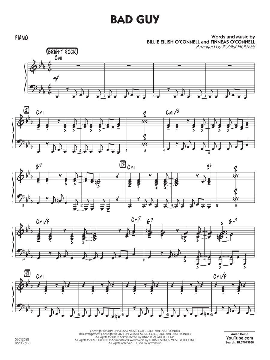 Bad Guy (arr. Roger Holmes) - Piano Jazz Ensemble scores gallery preview page 1