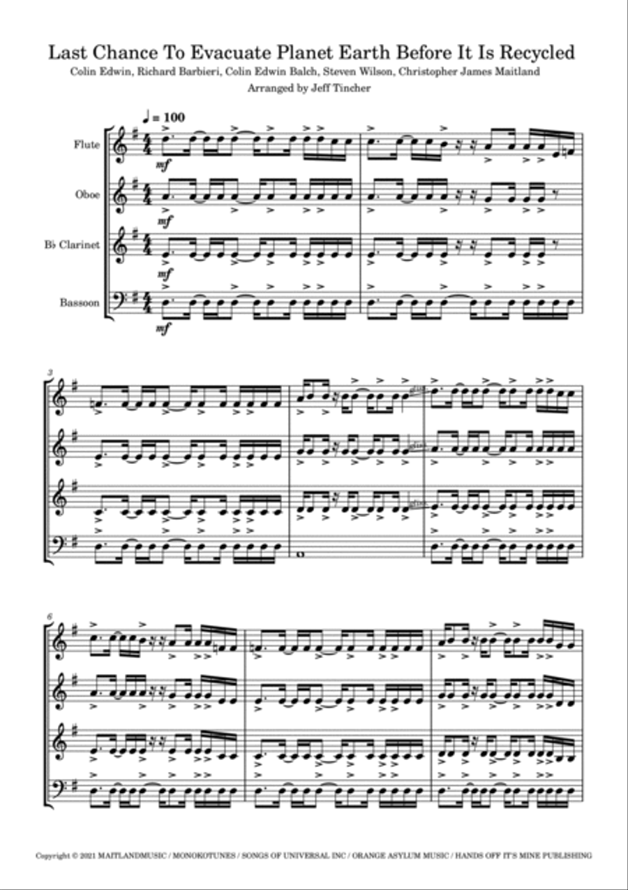 Last Chance To Evacuate Planet Earth Before It Is Recycled Woodwind Quartet scores gallery preview page 2