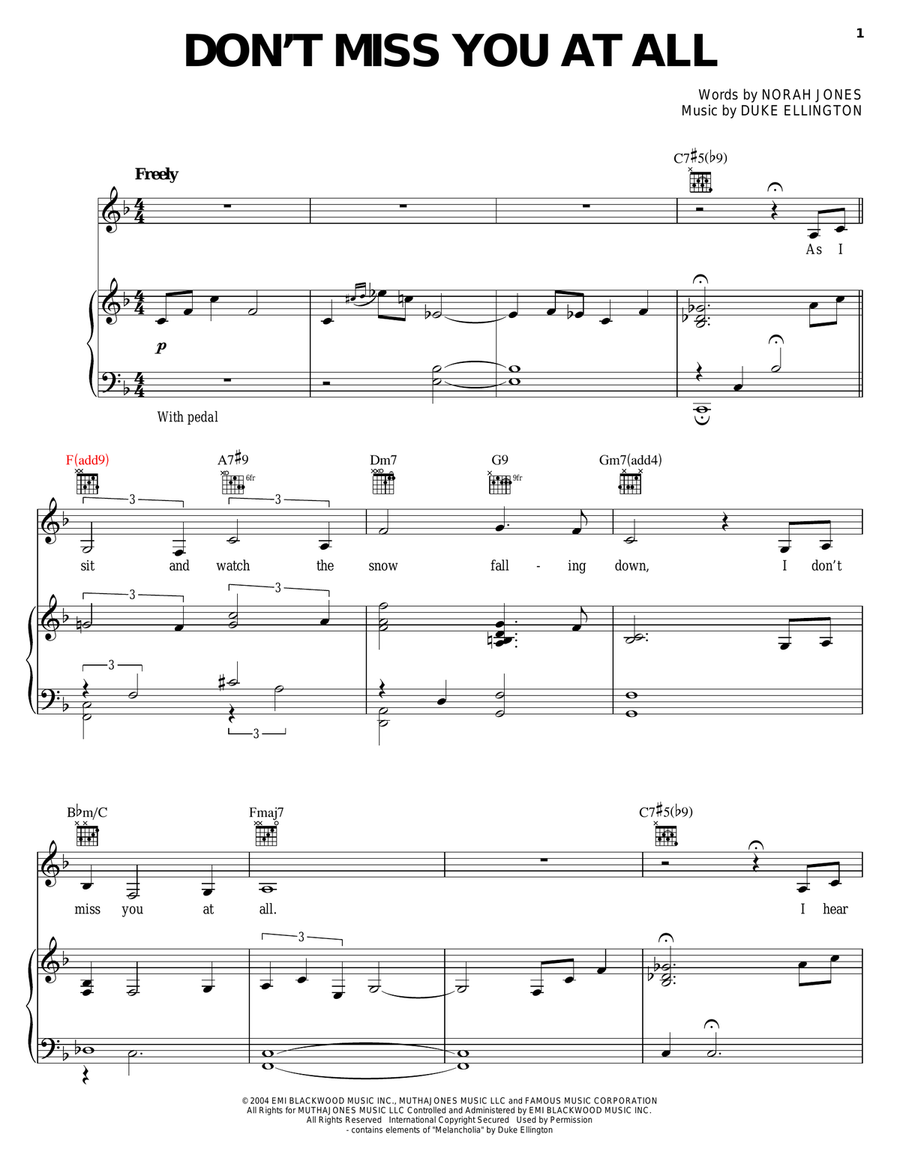 Don't Miss You At All Piano, Vocal, Guitar scores gallery preview page 1