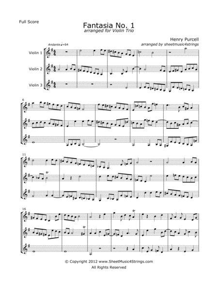Purcell, H. - Fantasia No. 1 for Three Violins image number null