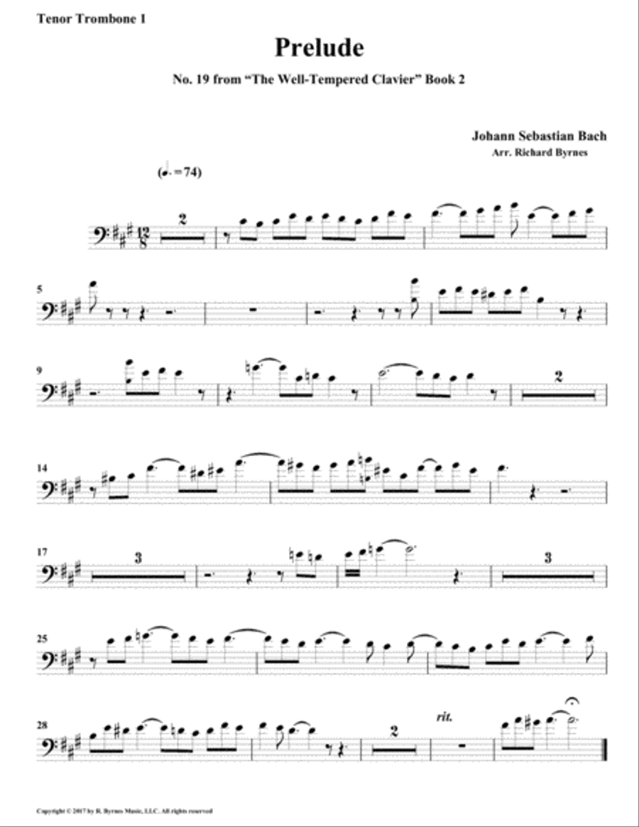Prelude 19 from Well-Tempered Clavier, Book 2 (Trombone Quintet) Brass Quintet scores gallery preview page 5
