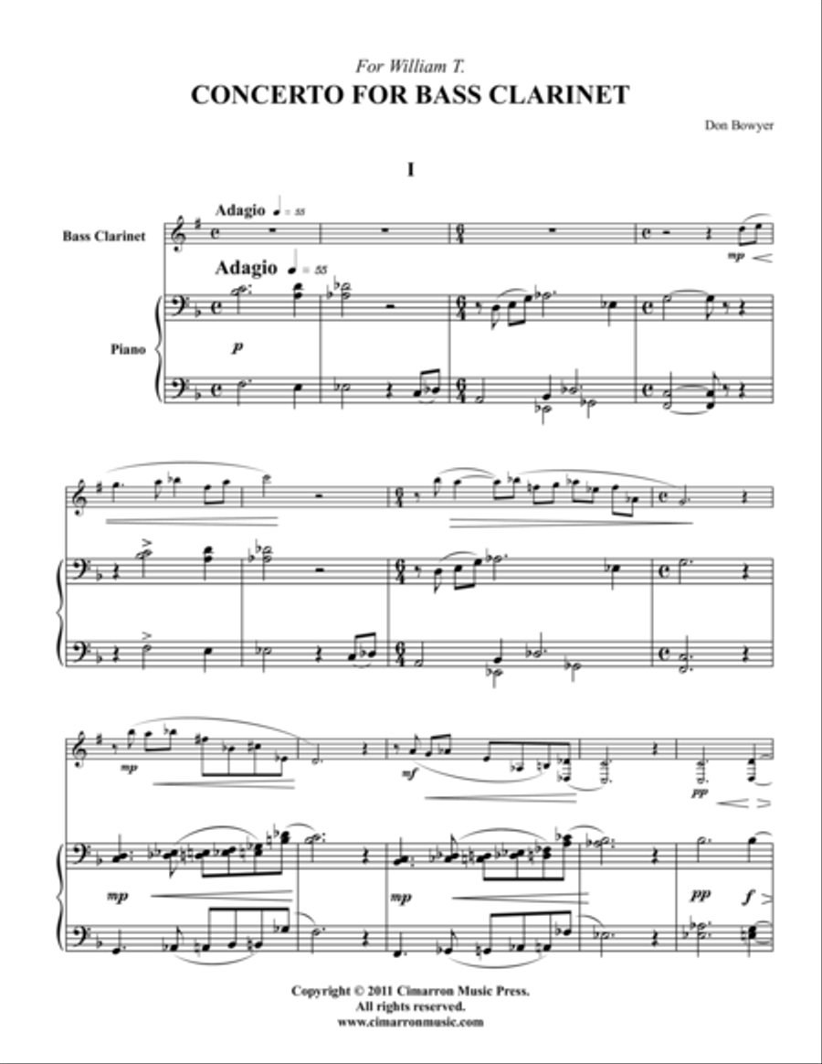 Concerto for Bass Clarinet Bass Clarinet scores gallery preview page 1