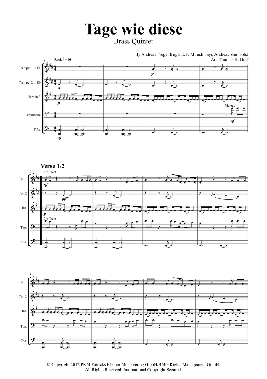 Tage Wie Diese Horn scores gallery preview page 1