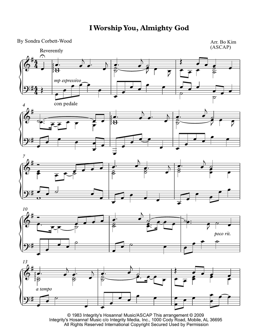I Worship You, Almighty God Piano Solo scores gallery preview page 1
