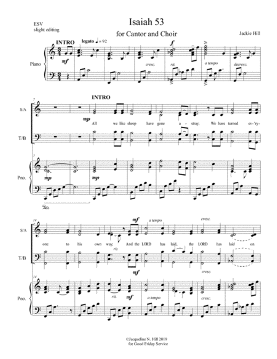 Isaiah 53 (for Cantor and Choir) Piano Solo scores gallery preview page 1