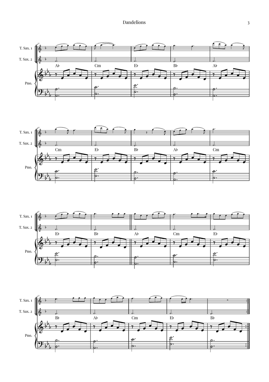 Dandelions Woodwind Duet scores gallery preview page 3