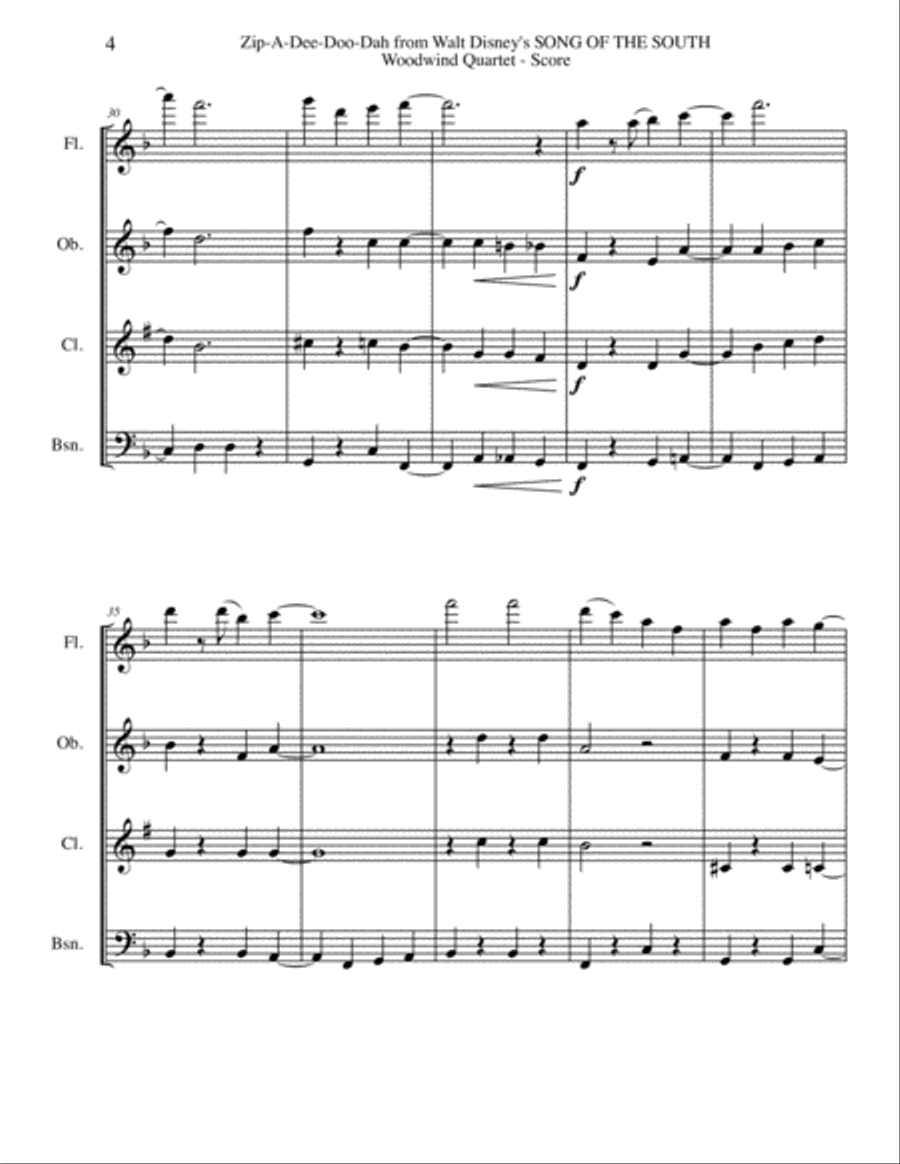 Zip-A-Dee-Doo-Dah Woodwind Quartet scores gallery preview page 4
