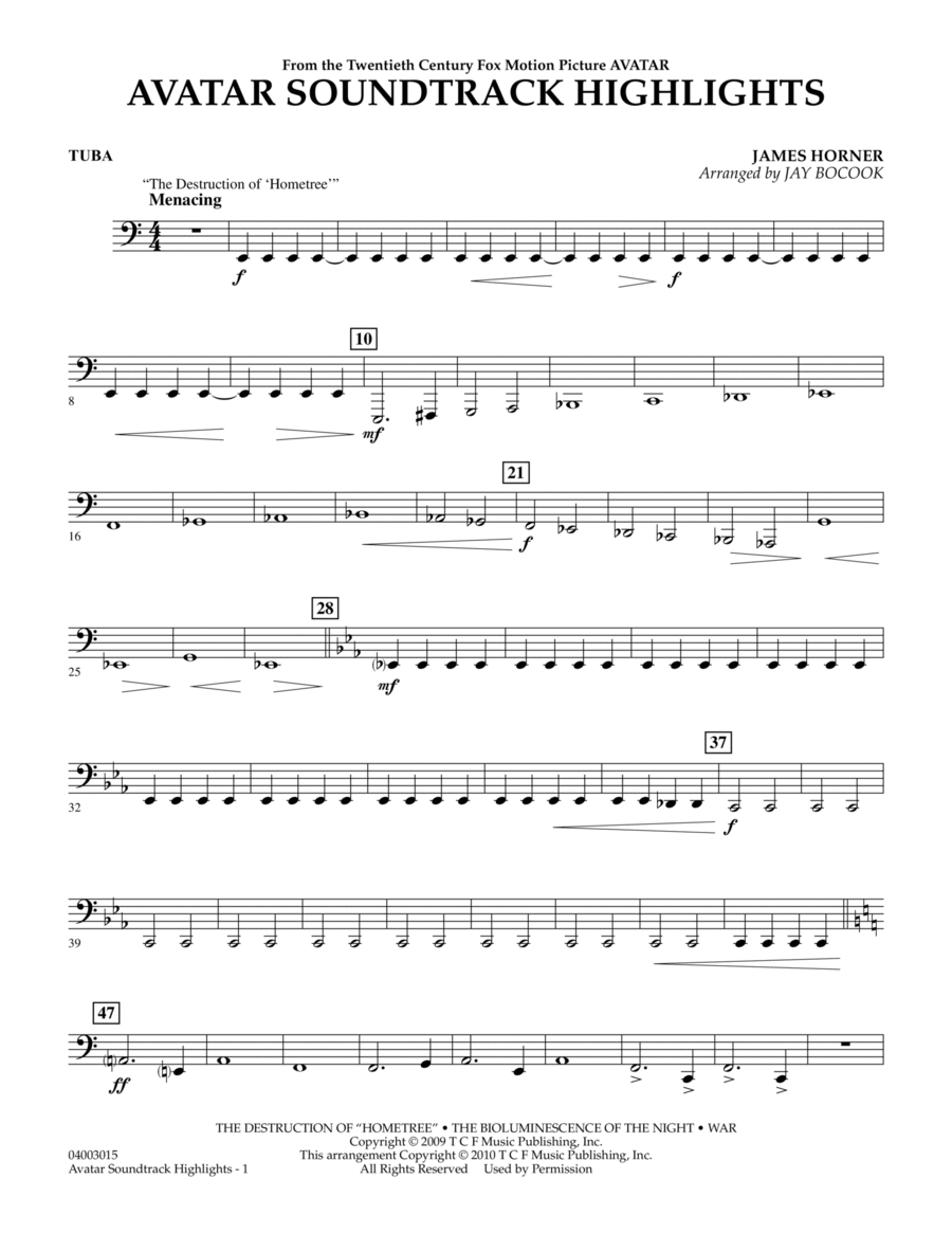 Avatar Soundtrack Highlights - Tuba Concert Band scores gallery preview page 1