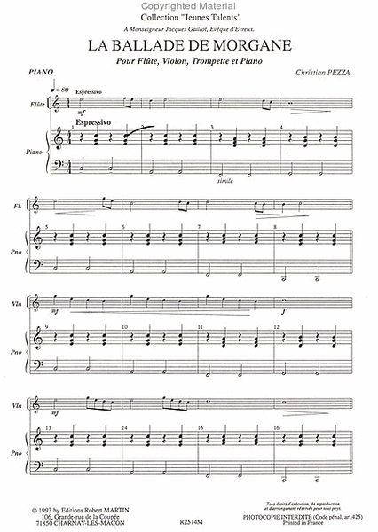 Ballade de morgane (la), trompette, flute, violon, piano
