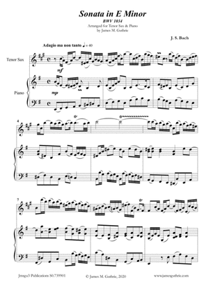 Book cover for BACH: Sonata in E Minor BWV 1034 for Tenor Sax & Piano