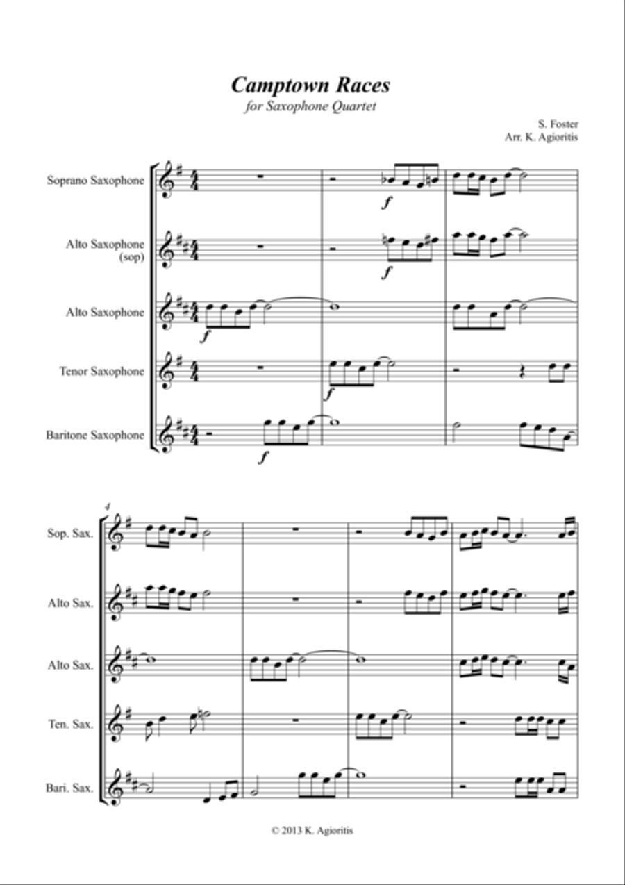 Camptown Races - For Saxophone Quartet Camptown Races - For Saxophone Quartet Saxophone Quartet scores gallery preview page 1