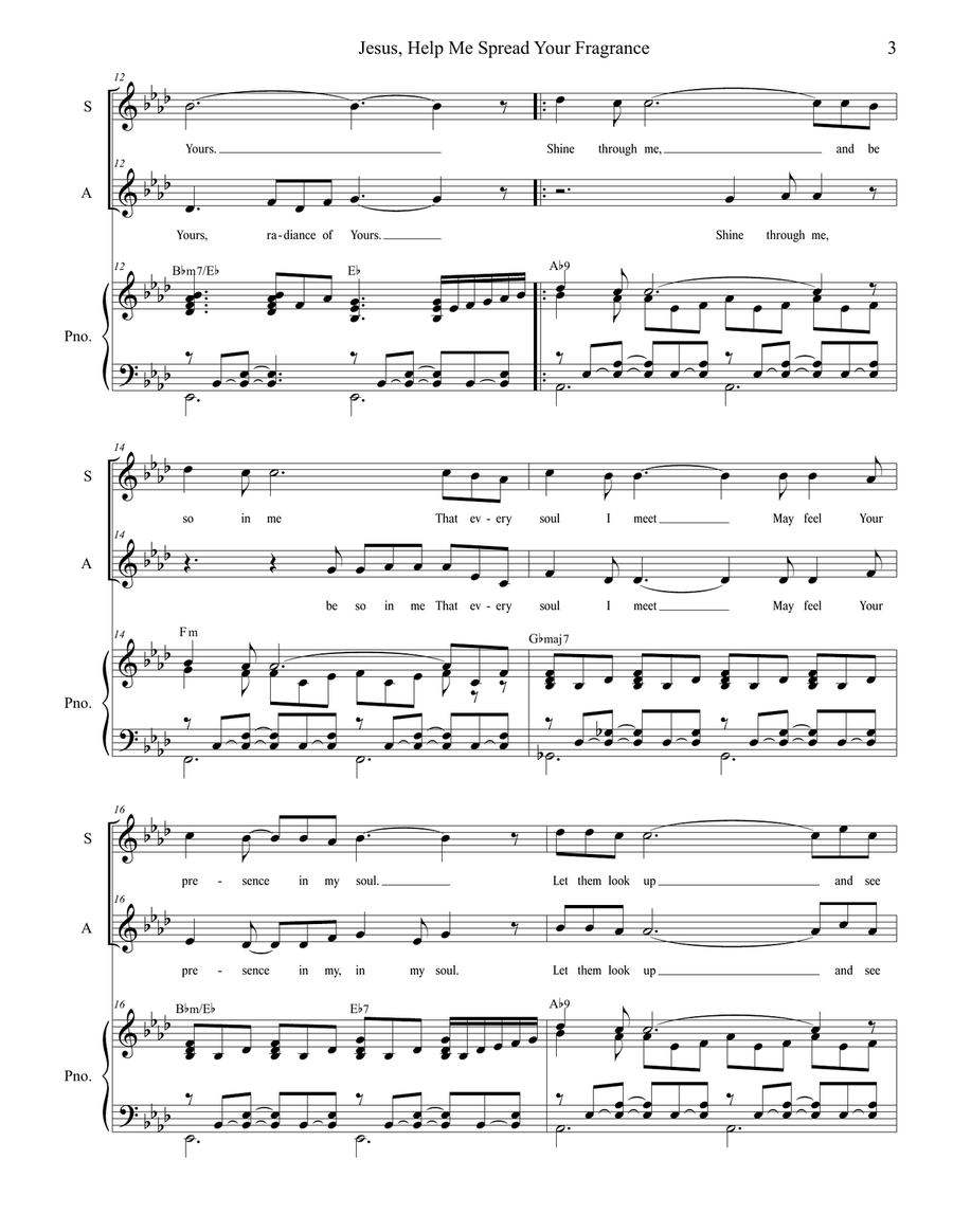 Jesus, Help Me Spread Your Fragrance (Shine Through Me) (Duet for Soprano and Alto Solo) Alto Voice scores gallery preview page 3