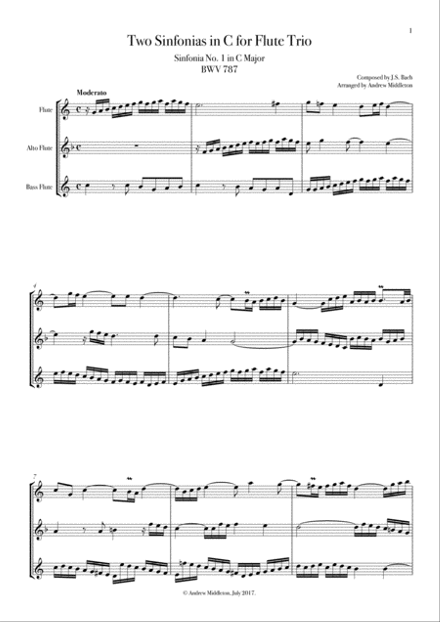 Two Sinfonias in C arranged for Flute Trio Flute Trio scores gallery preview page 1