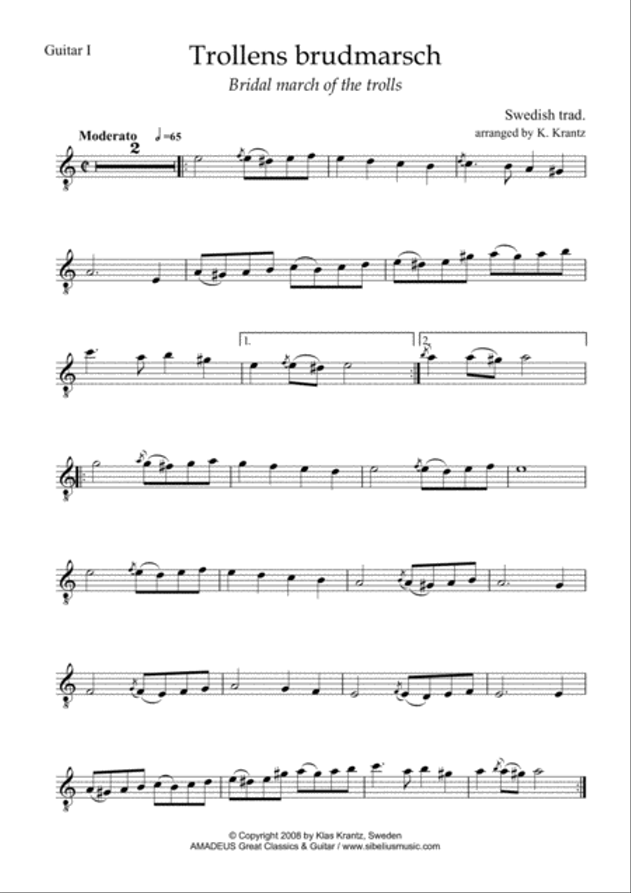 Trollens brudmarsch / Bridal march of the trolls for guitar trio Guitar Ensemble scores gallery preview page 3