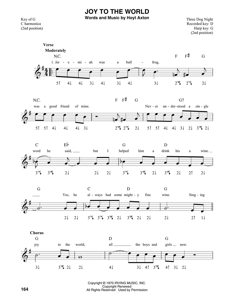 Joy To The World by Three Dog Night Harmonica - Digital Sheet Music