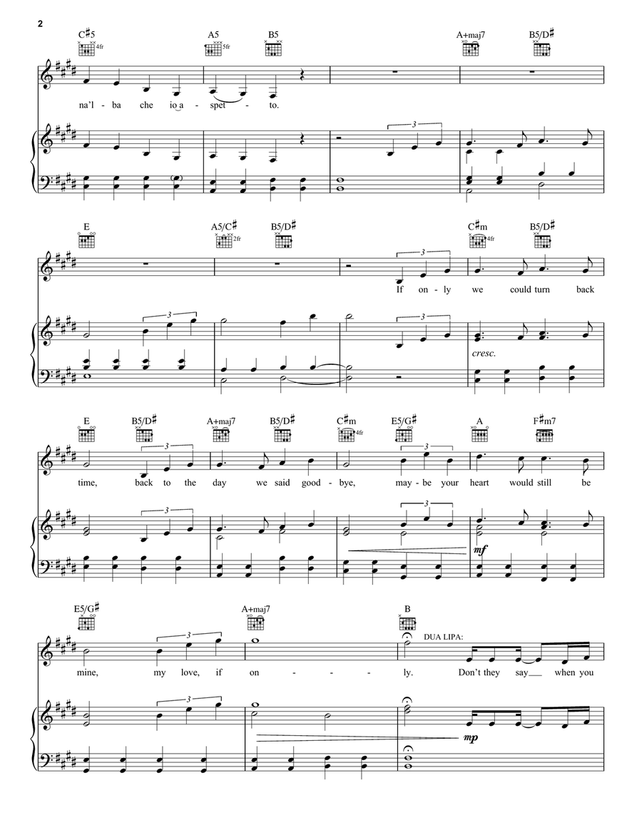 If Only (feat. Dua Lipa) Piano, Vocal, Guitar scores gallery preview page 2