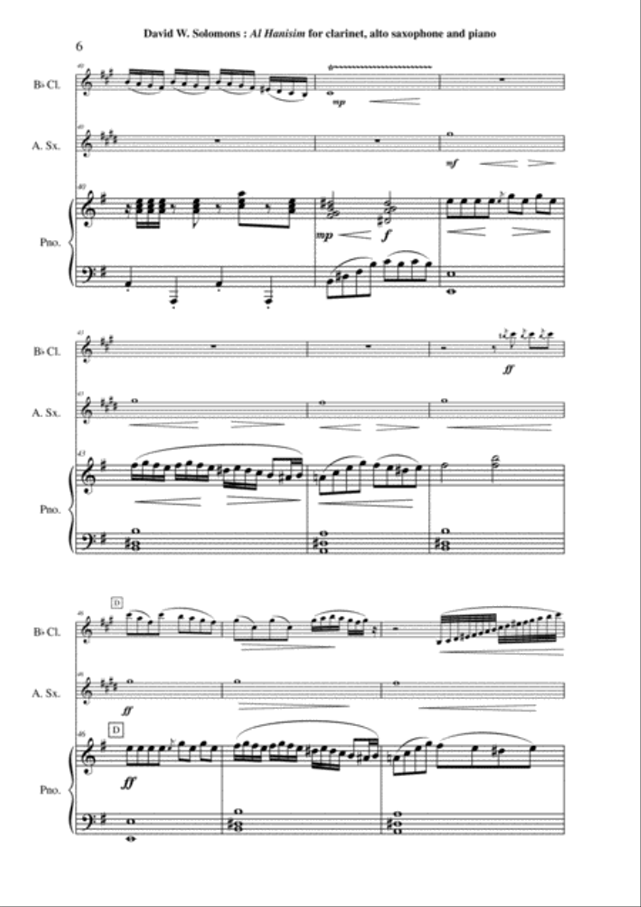 David Warin Solomons: Al Hanisim : A Chanukkah Celebration for Bb clarinet, alto saxophone and piano Woodwind Duet scores gallery preview page 6