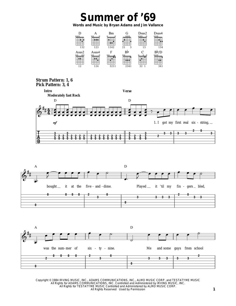 Summer Of '69 Acoustic Guitar scores gallery preview page 1