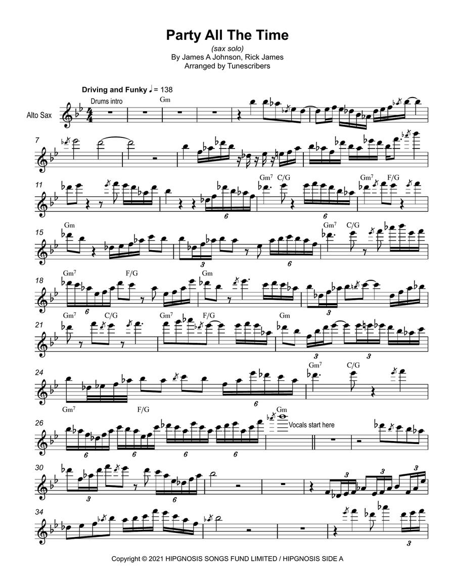 Party All The Time (sax solo) Saxophone Solo scores gallery preview page 1