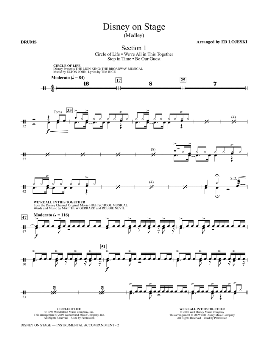 Disney On Stage (Medley) - Drums Choir scores gallery preview page 1